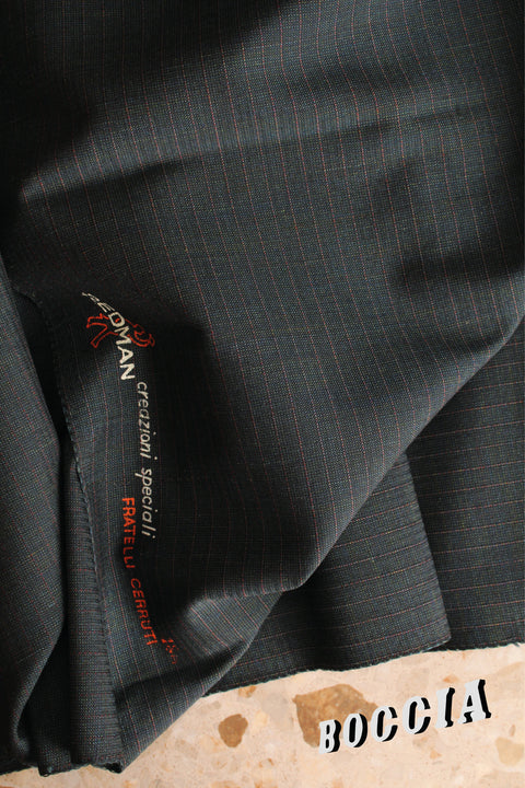 Green charcoal textured pinstripe wool - TS021m