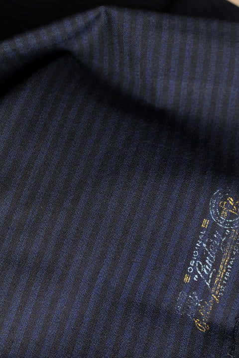 Midnight blue and black striped wool suiting - TS016