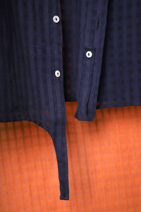 Ink navy woven waist-tie option shirt