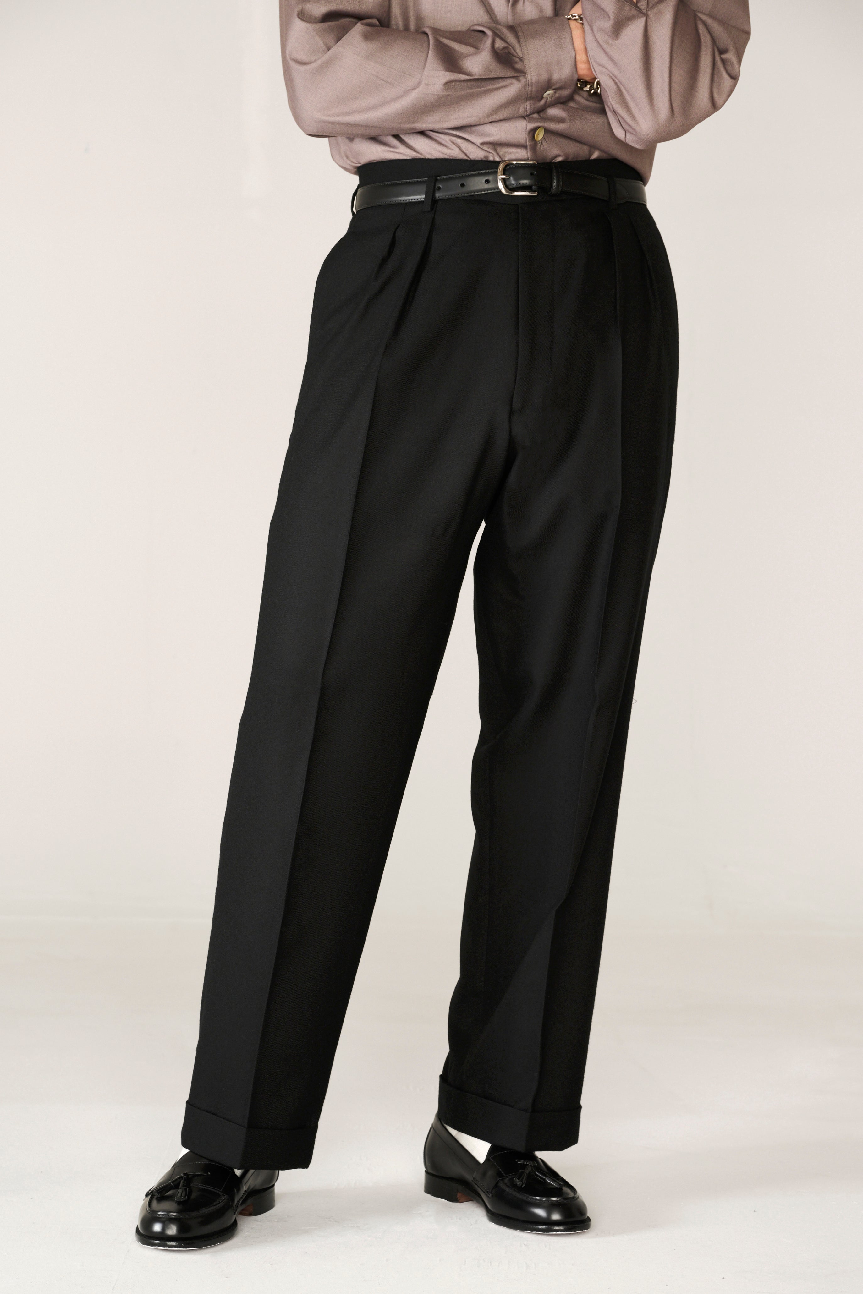 Black wool classic wide-leg trousers – Scott Fraser Collection
