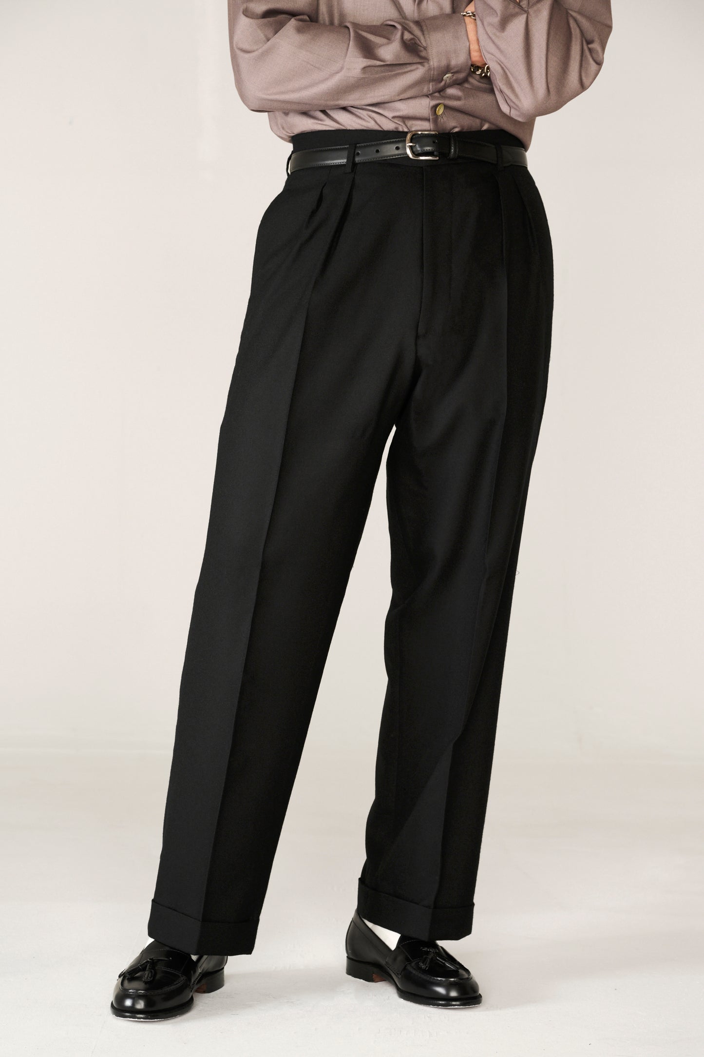 Black wool classic wide-leg trousers