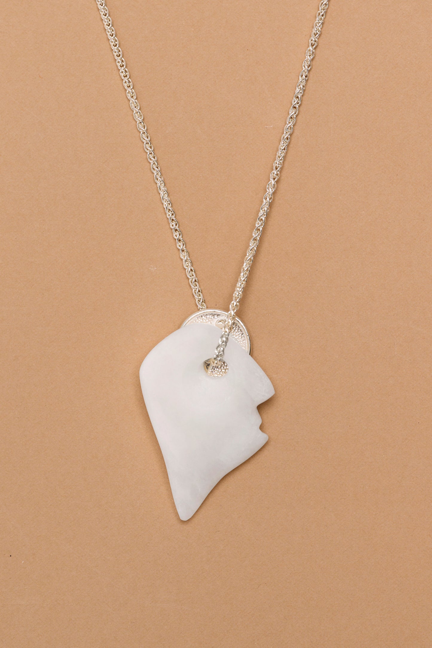 Silver lucky coin necklace with stone pendant (A10)