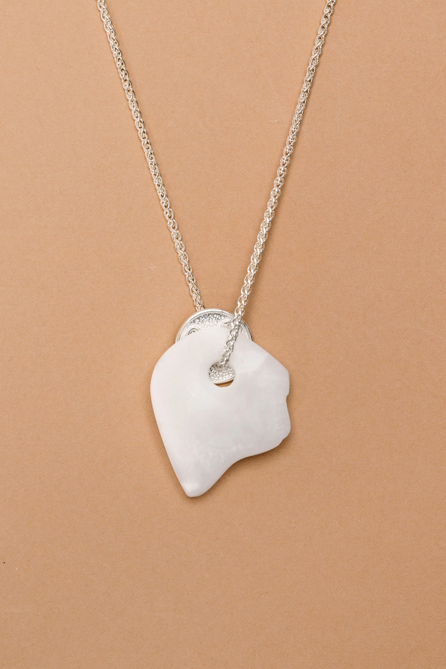 Silver lucky coin necklace with stone pendant (A2)
