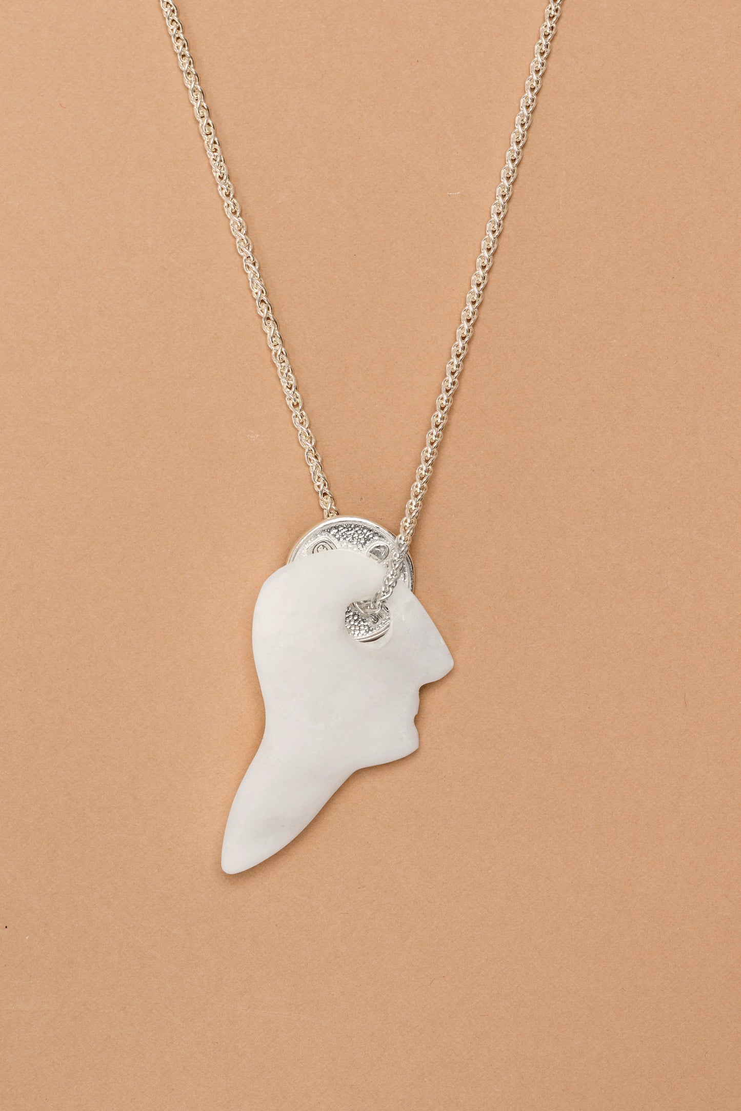 Silver lucky coin necklace with stone pendant (A4)