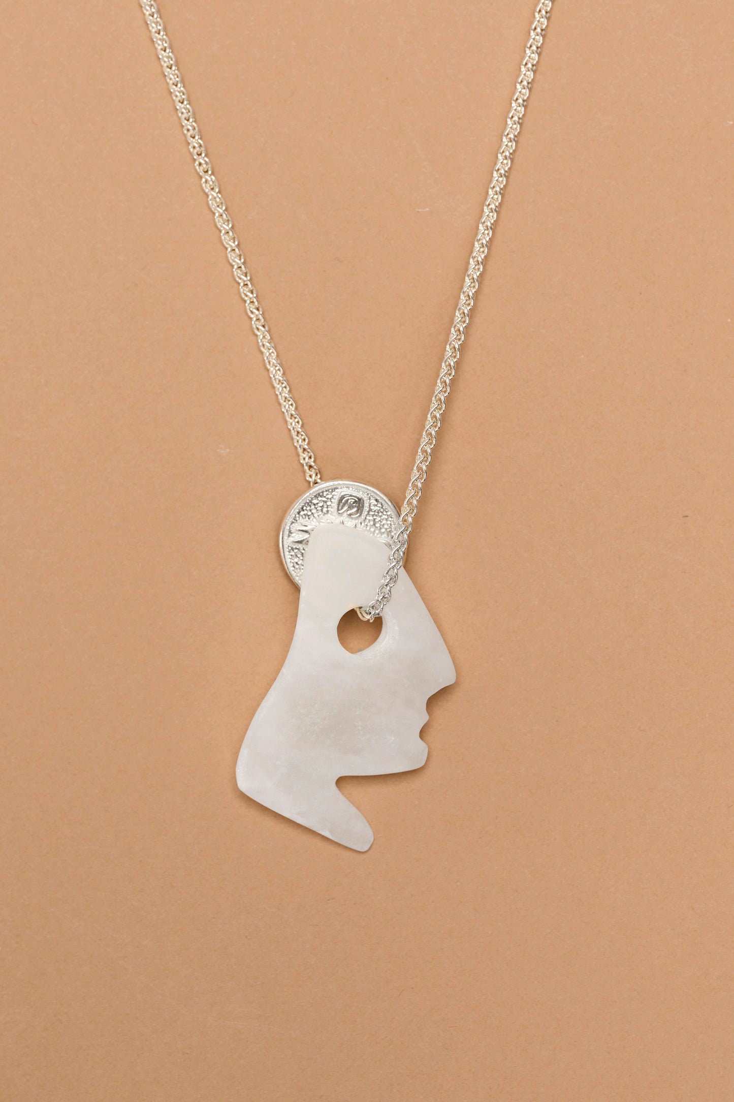 Silver lucky coin necklace with stone pendant (A6)