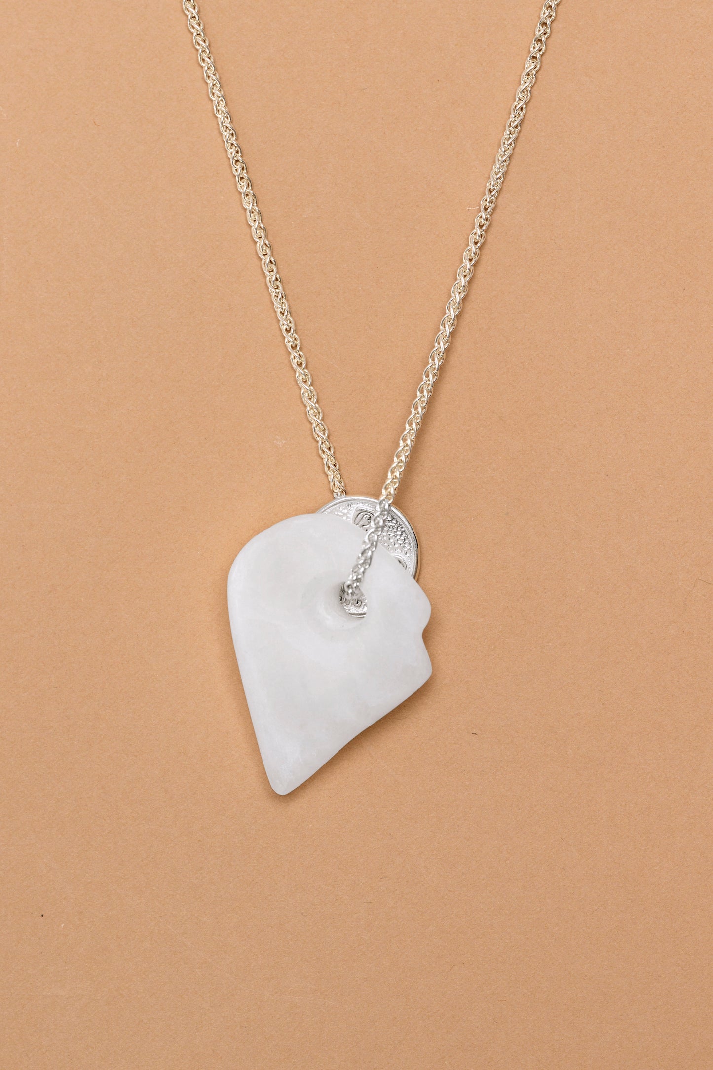 Silver lucky coin necklace with stone pendant (A7)