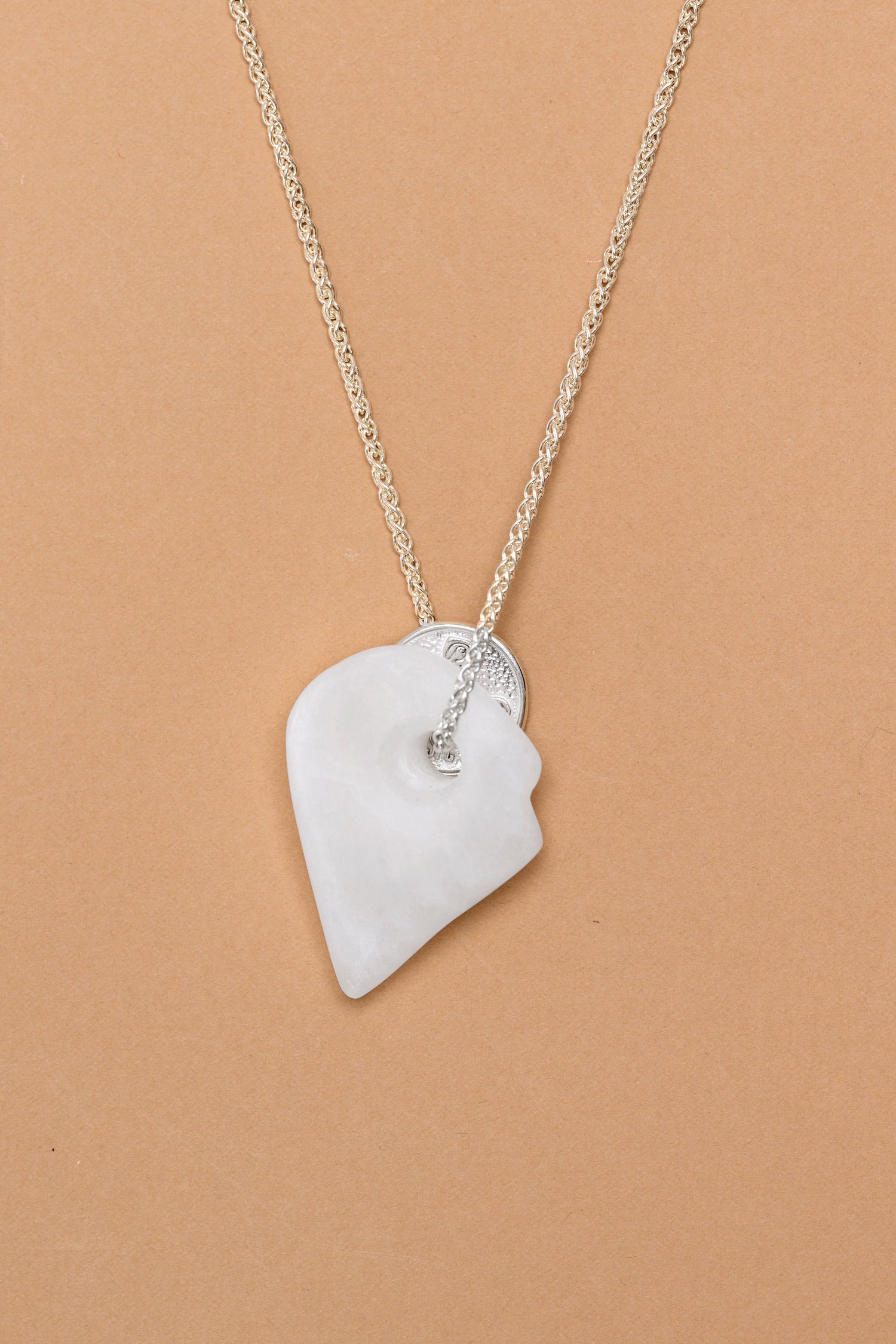 Silver lucky coin necklace with stone pendant (A7)