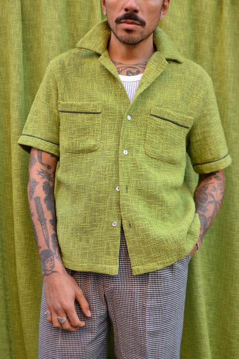 Green slub woven pocket shirt