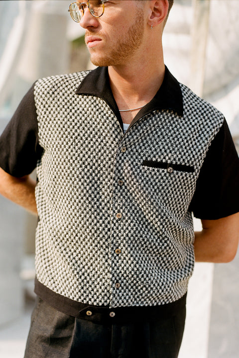 Black & white textured panel shirt