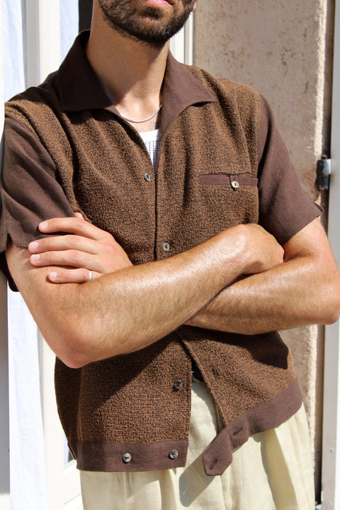 Brown toned & black textured panel shirt