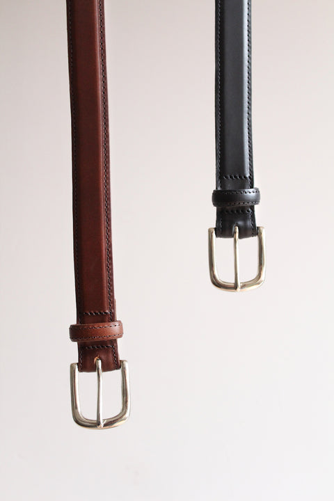 Black leather slim horse shoe buckle belt