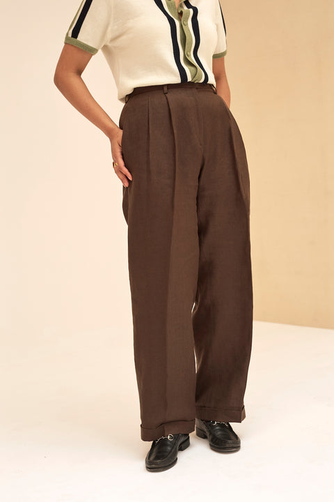 ASOS DESIGN high waist wide leg pants in brown stripe