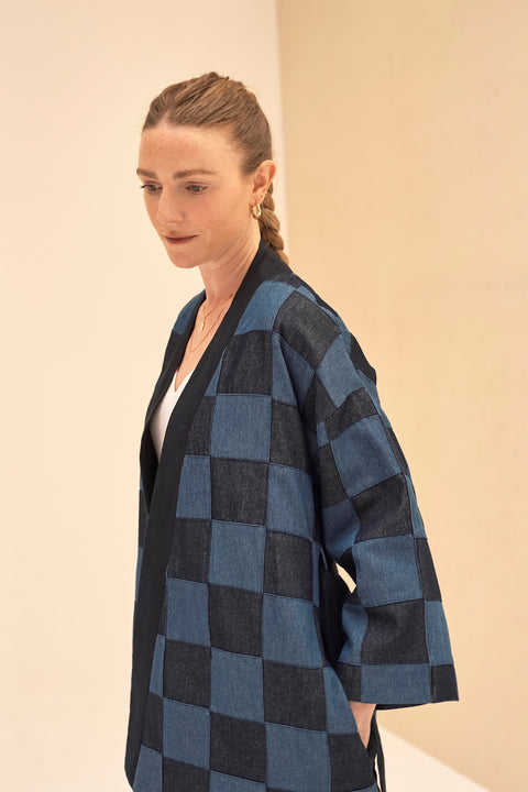 Denim patchwork Moga jacket