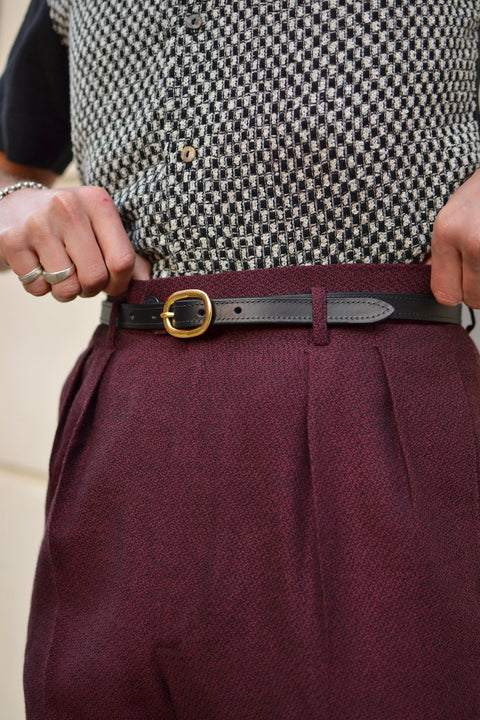 Black matte leather tape belt