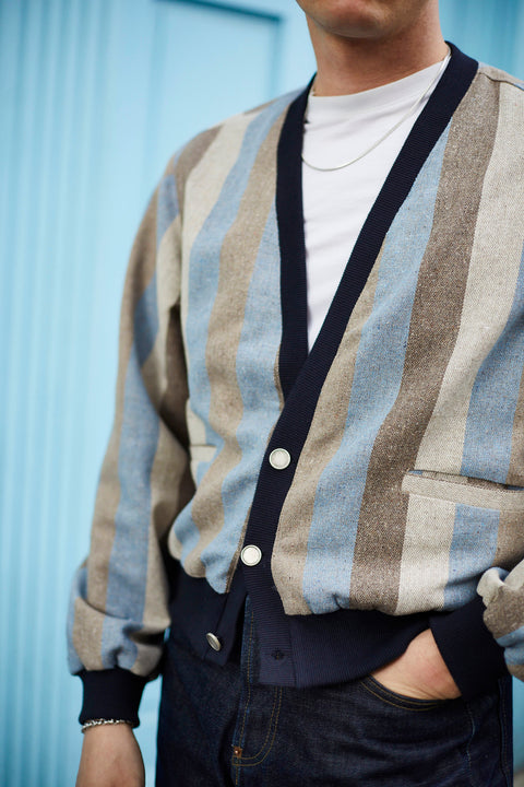 Blue striped flecked blouson jacket