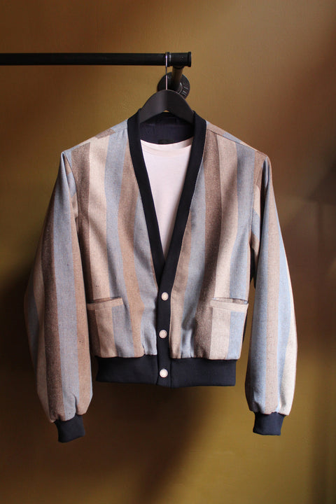 Blue striped flecked blouson jacket