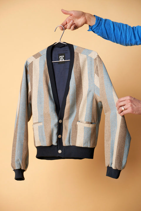 Blue striped flecked blouson jacket