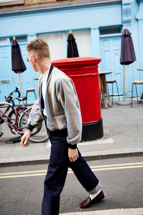 Blue striped flecked blouson jacket