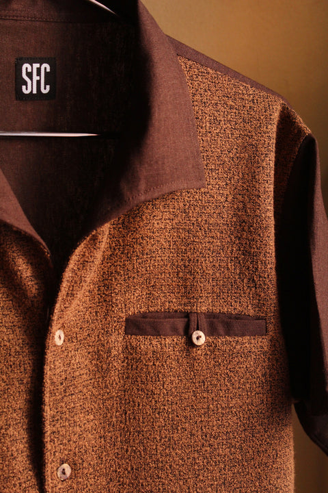 Brown toned & black textured panel shirt