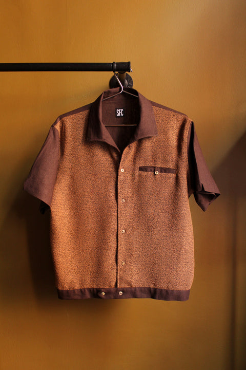 Brown toned & black textured panel shirt