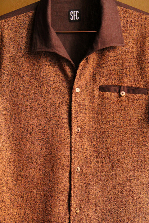 Brown toned & black textured panel shirt