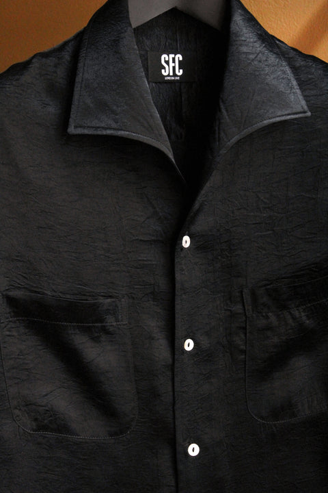 Black crushed satin wing collar 'Henry Hill' shirt