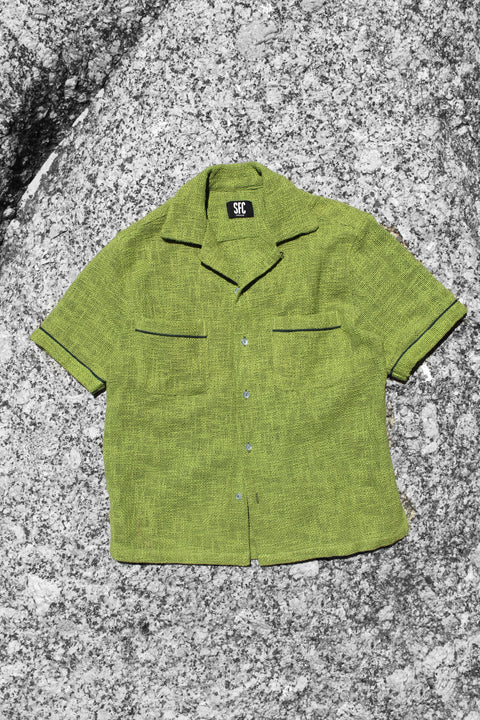 Green slub woven pocket shirt
