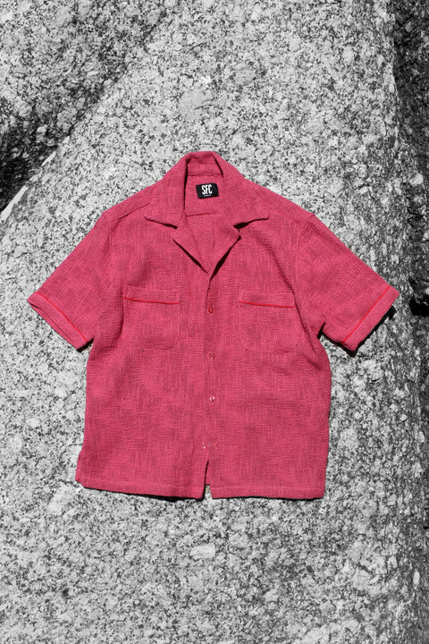 Pink slub woven pocket shirt