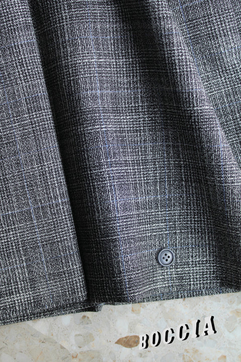 Black and white close patterned wool with blue overcheck - TC030