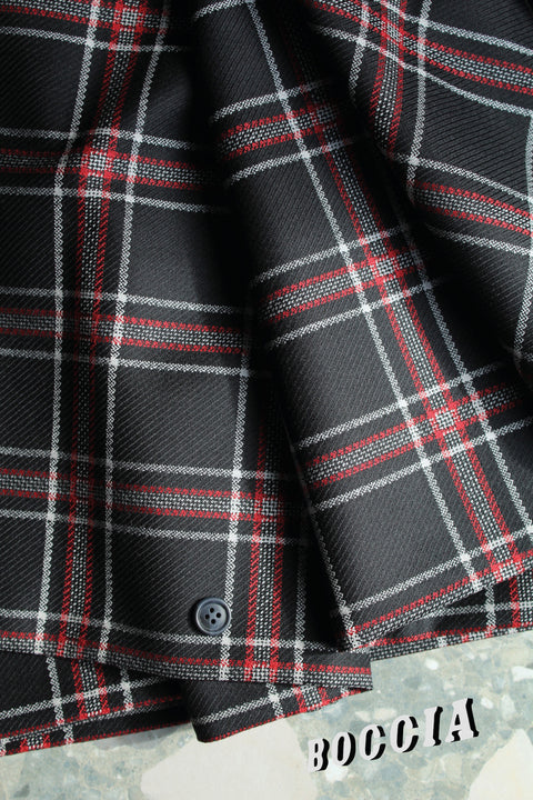 Black with white and red overcheck wool - TC035